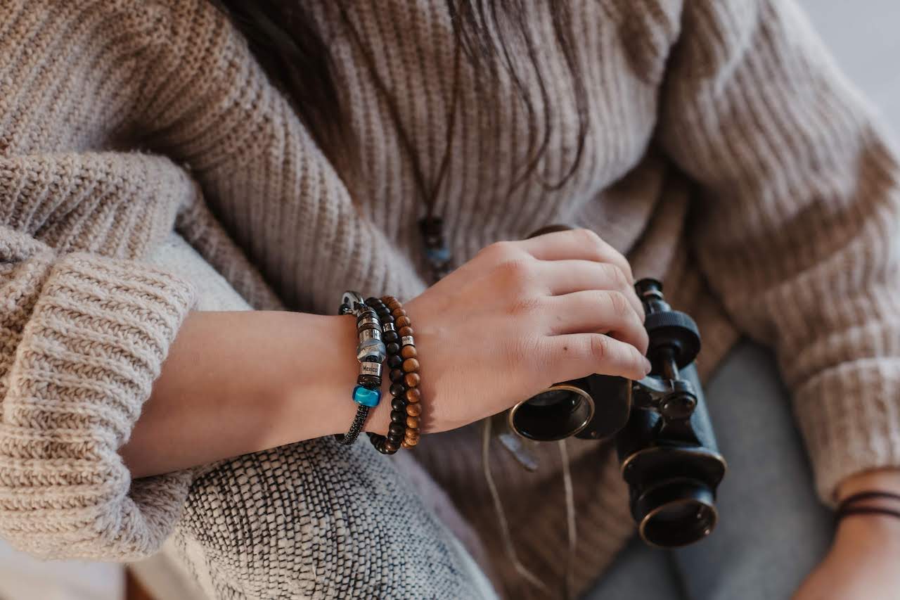 El Camino Almost Black Wood Bracelet with binoculars