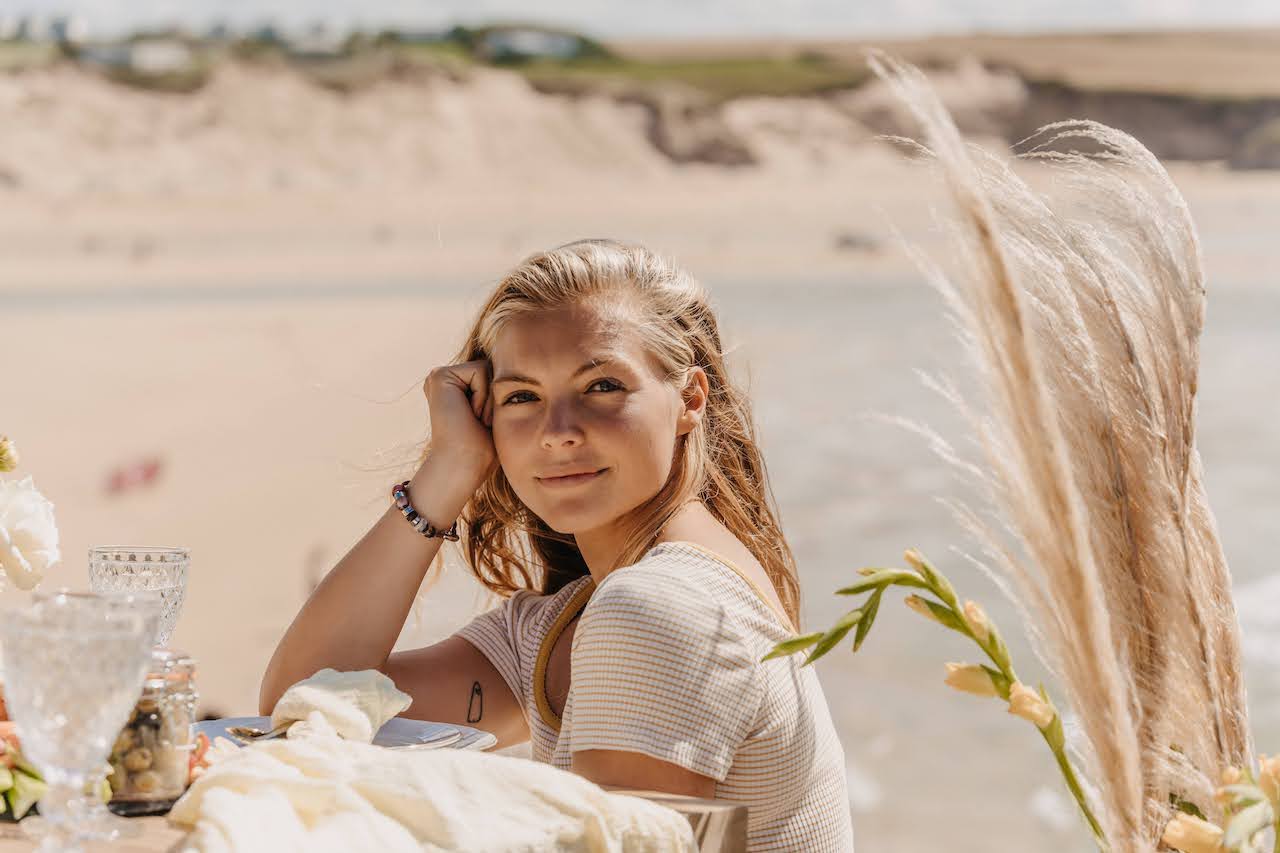 Purple Double El Camino Travel Memory Souvenir Bracelet on the beach