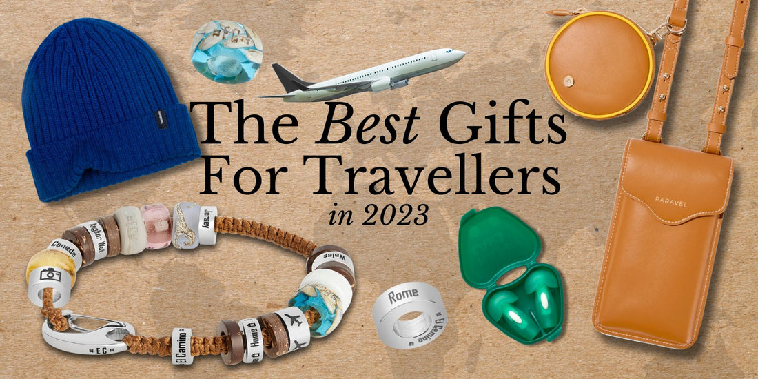 A collage of travel gifts picked by El Camino Bracelets